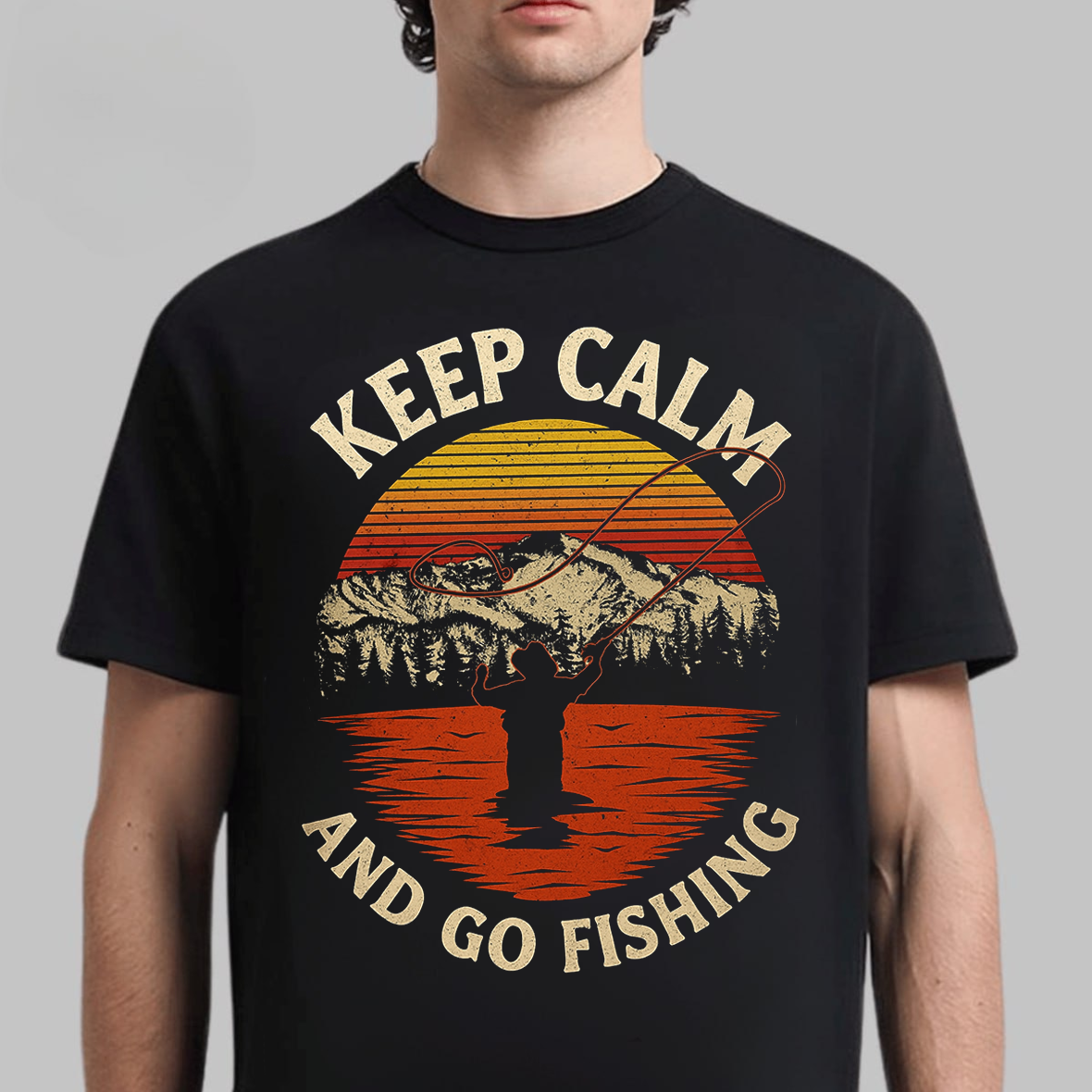 Keep Calm and Go Fishing T-Shirt, Retro Sunset Fisherman Shirt, Funny Angler Tee