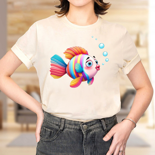 Swim in Style – Minimal Fish Line Art T-Shirt