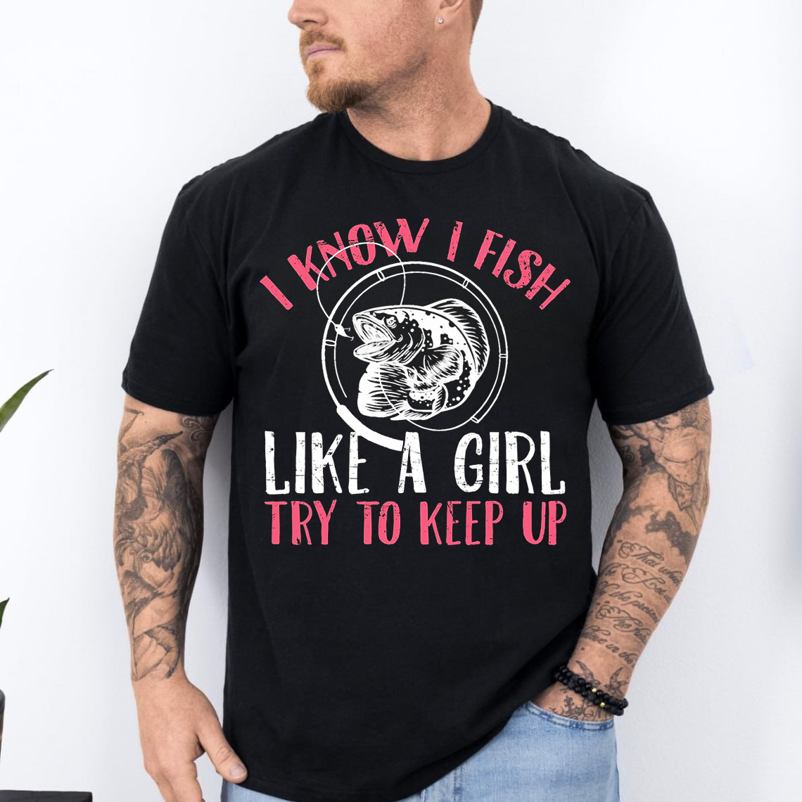 Women’s Fishing T-Shirt, I Know I Fish Like A Girl Try To Keep Up Funny Fisherwoman Tee