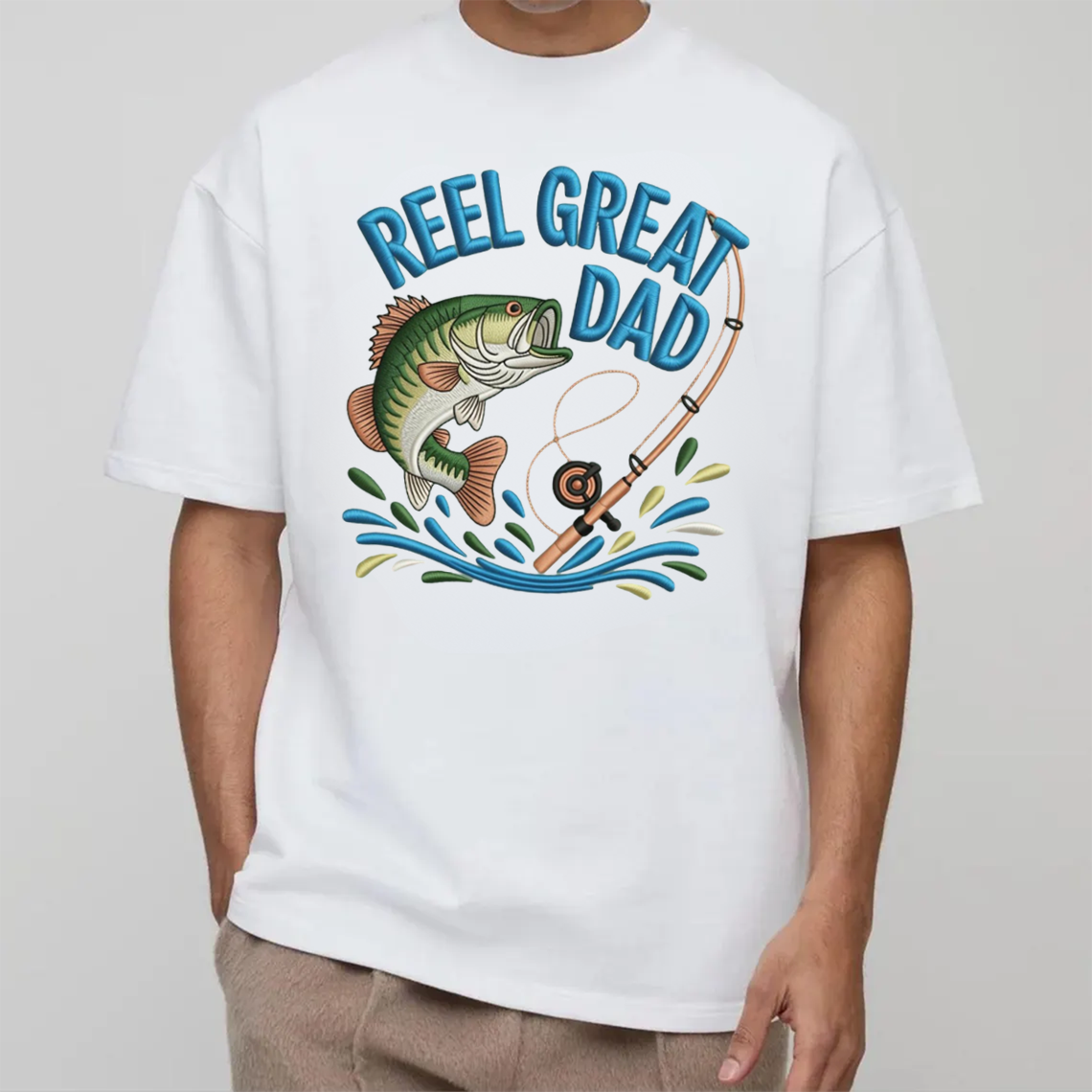 Reel Great Dad Embroidery T-Shirt, Funny Fishing Bass Graphic Tee, Fisherman Embroidered Shirt Gift