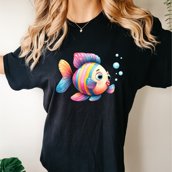Swim in Style – Minimal Fish Line Art T-Shirt