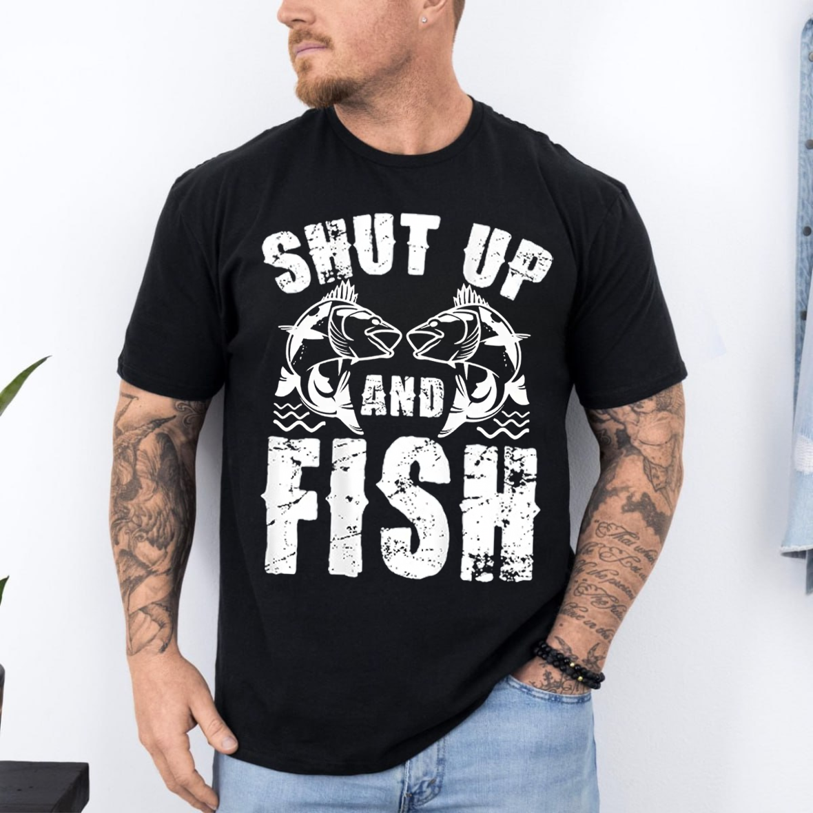 Shut Up and Fish T-Shirt, Funny Fishing Shirt, Fisherman Humor Tee
