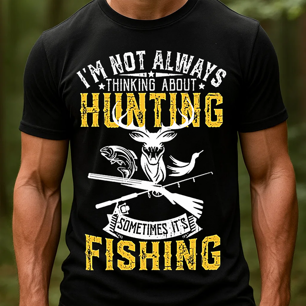 I’m Not Always Thinking About Hunting Sometimes It’s Fishing T-Shirt, Funny Deer & Fish Hunting Fishing Shirt