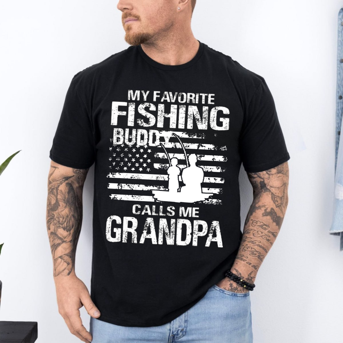 My Favorite Fishing Buddy Calls Me Grandpa T-Shirt, Funny Grandpa Fishing Shirt, Best Gift for Fisherman Grandpa