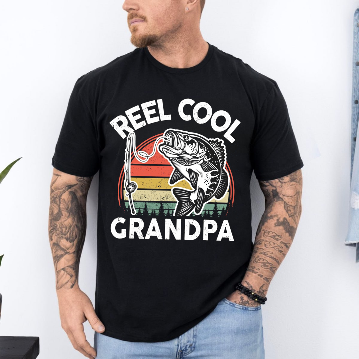 Reel Cool Grandpa T-Shirt, Funny Fishing Grandpa Shirt, Retro Vintage Fisherman Tee