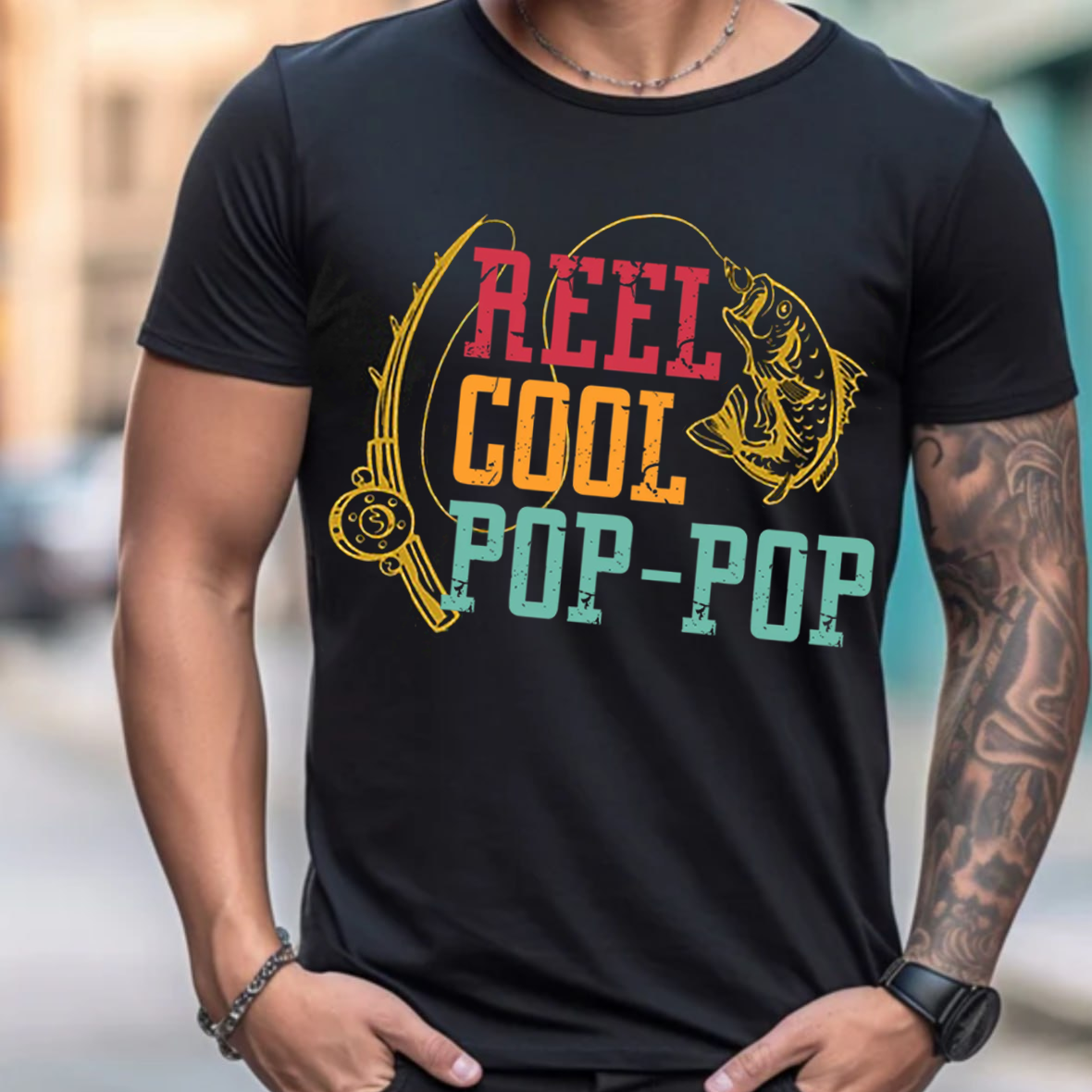 Reel Cool Pop-Pop T-Shirt, Funny Grandpa Fishing Shirt, Retro Vintage Fisherman Tee