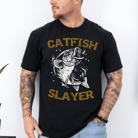 Catfish Slayer T-Shirt, Funny Fishing Shirt for Men Women, Catfish Angler Gift Tee