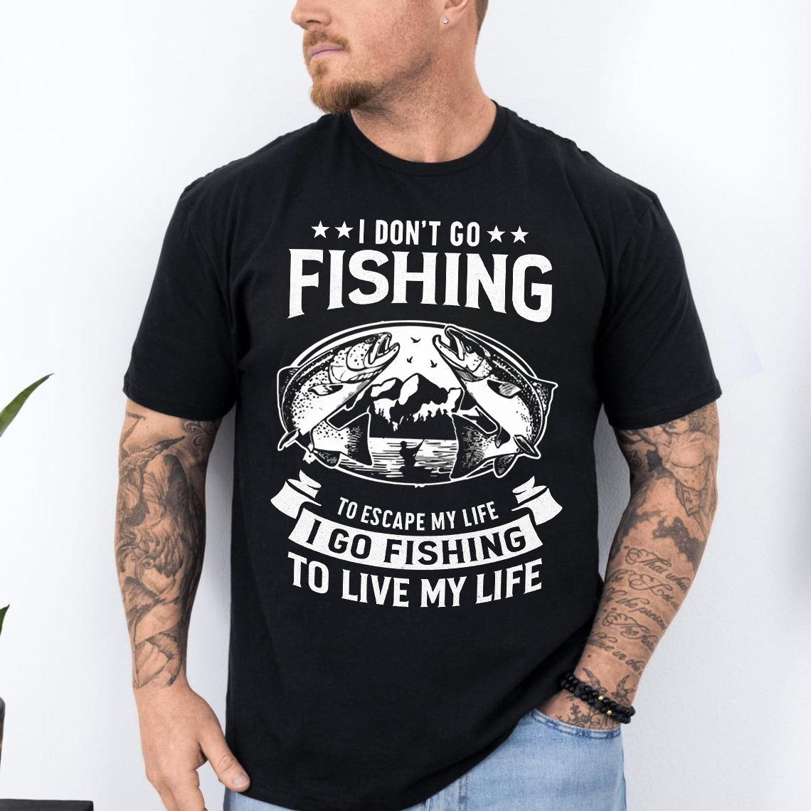 Funny Fishing T-Shirt, I Don’t Go Fishing to Escape My Life I Go Fishing to Live My Life Graphic Tee Gift