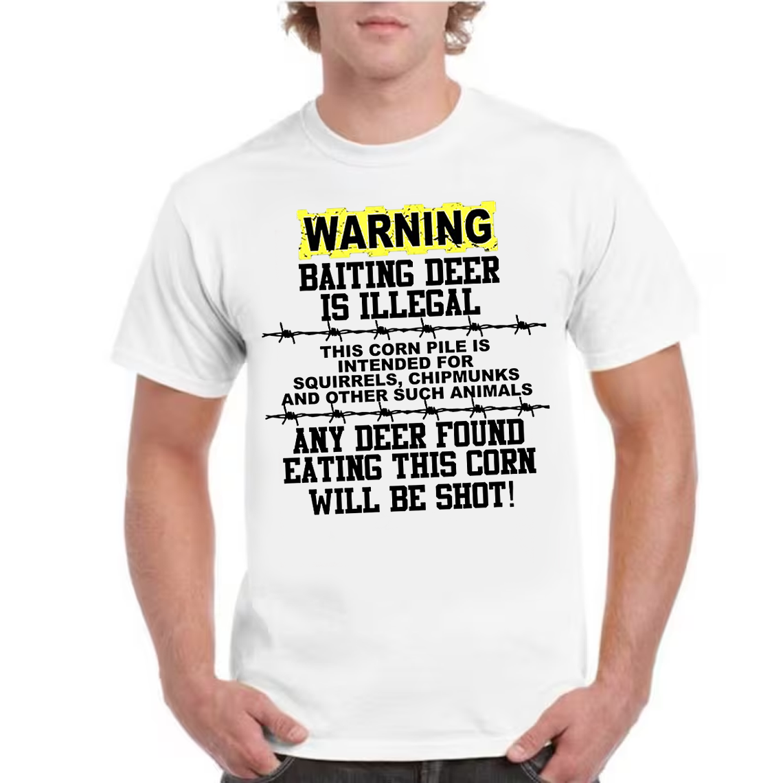 Funny Deer Hunting T-Shirt, Warning Baiting Deer Is Illegal Graphic Tee, Hunter Joke Shirt for Men