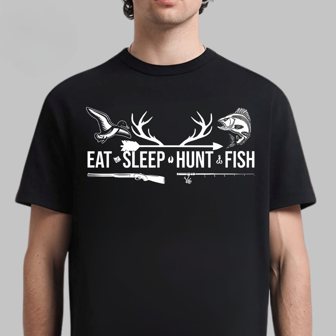 Eat Sleep Hunt Fish T-Shirt, Funny Hunting and Fishing Shirt for Outdoorsmen, Hunter & Fisher Gift Tee