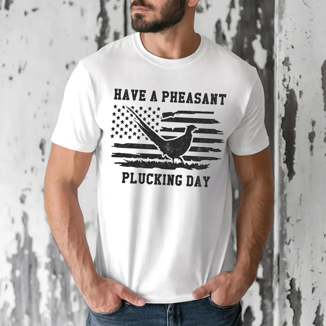 Have a Pheasant Plucking Day T-Shirt, Funny Hunting Shirt, American Flag Pheasant Tee, Upland Bird Hunter Gift