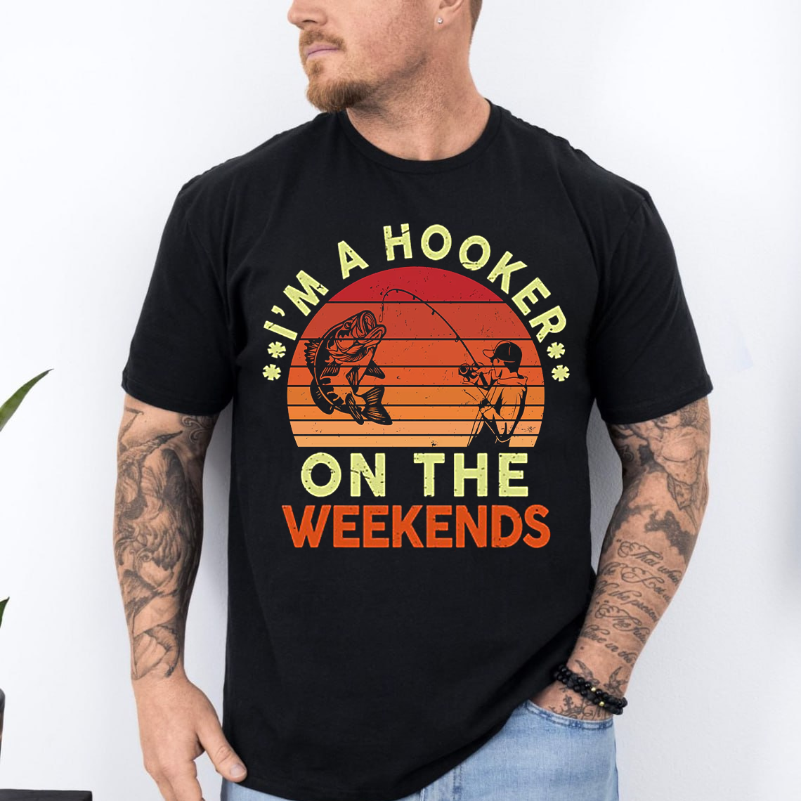 I’m A Hooker On The Weekends T-Shirt, Funny Fishing Shirt, Retro Sunset Bass Fishing Tee