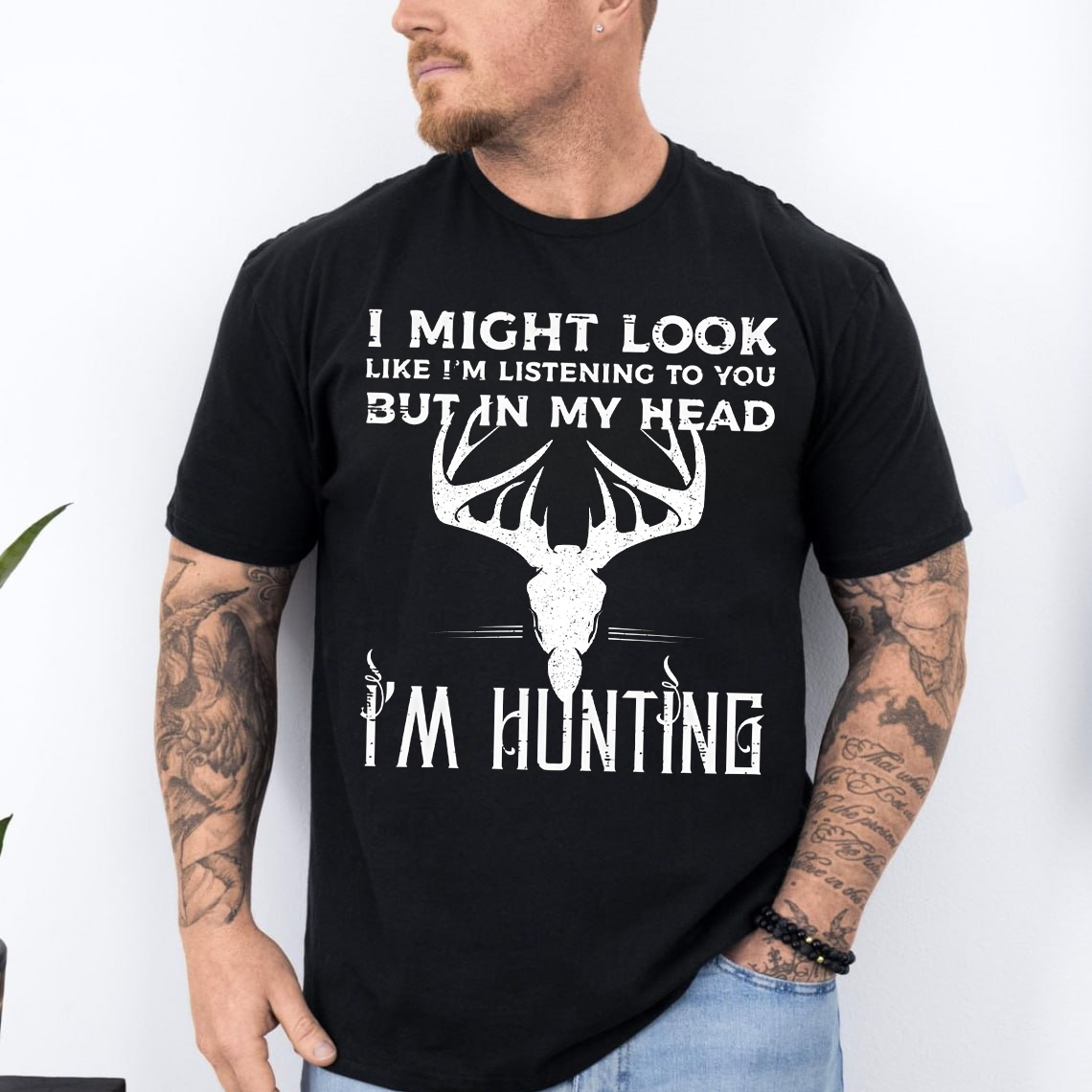 I Might Look Like I’m Listening But In My Head I’m Hunting T-Shirt, Funny Deer Hunting Shirt Gift for Hunters