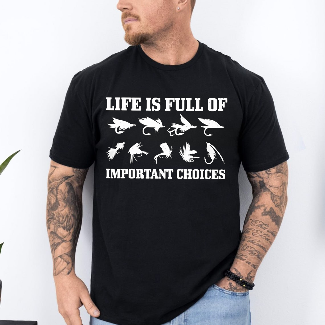 Life Is Full of Important Choices Fishing T-Shirt, Funny Fly Fishing Lure Tee for Anglers