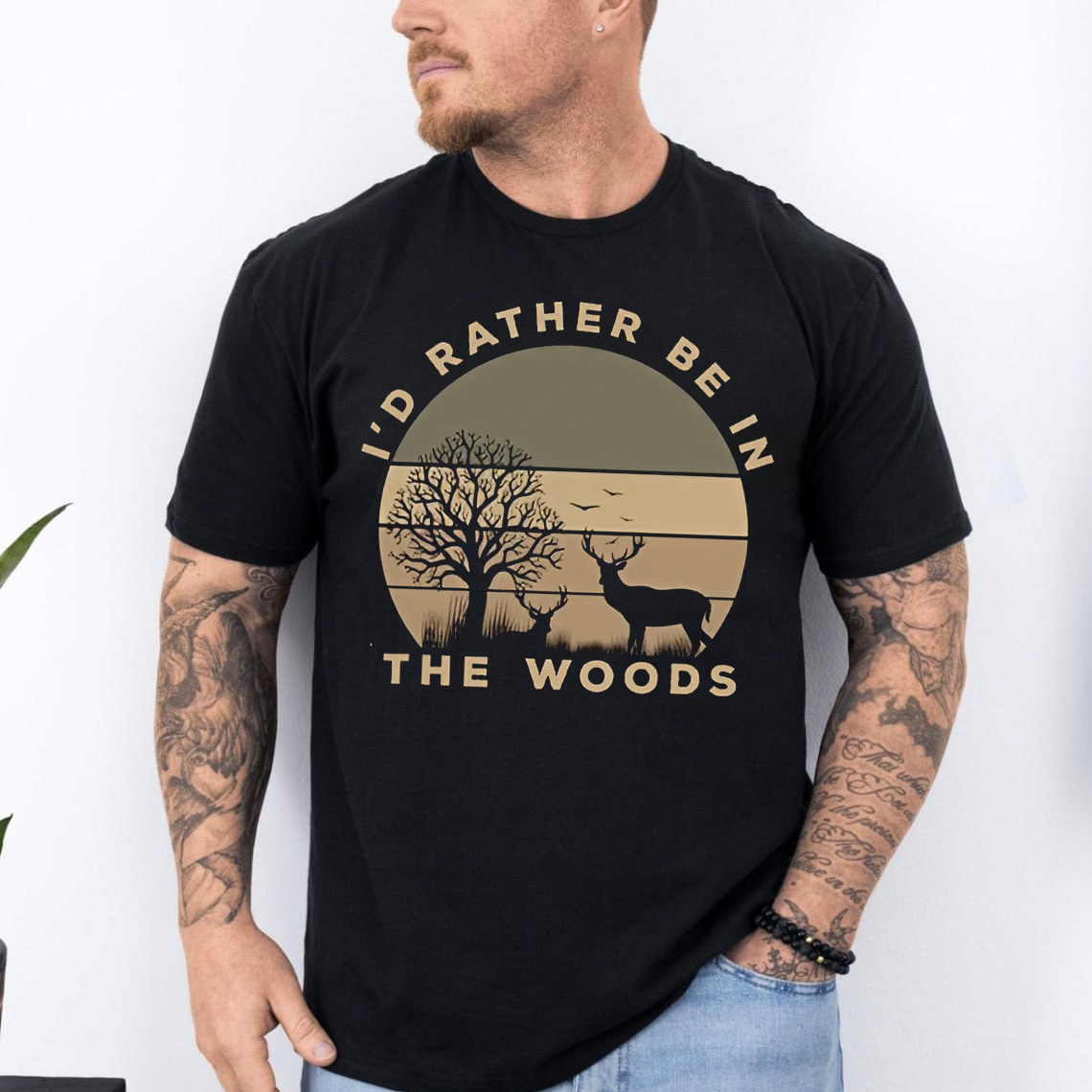 I'd Rather Be in The Woods T-Shirt, Funny Deer Hunting Shirt for Outdoorsmen, Nature & Camping Lovers