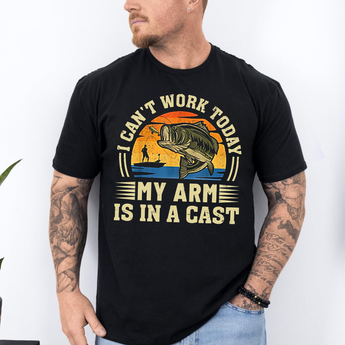 Funny Fishing T-Shirt, I Can’t Work Today My Arm Is In A Cast Bass Fishing Tee