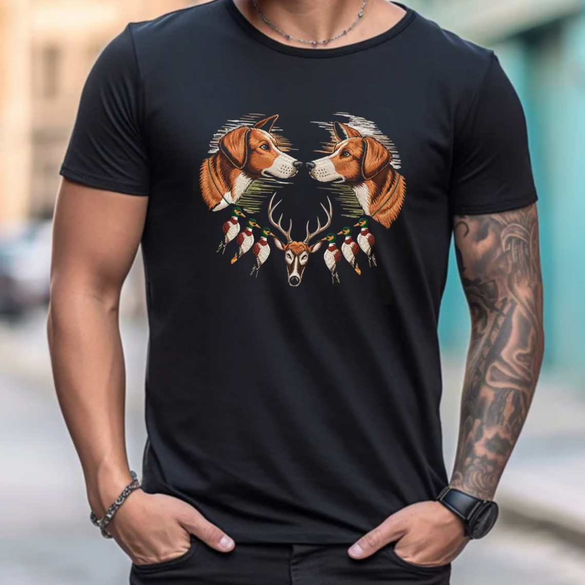 Duck and Deer Hunting Tee, Embroidered Dog Shirt, Gift For Hunting Lovers