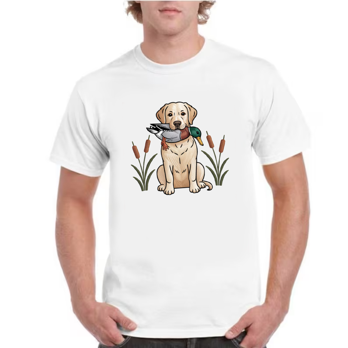 Hunting Dog Labrador and Duck Tee, Embroidered Graphic T-Shirt