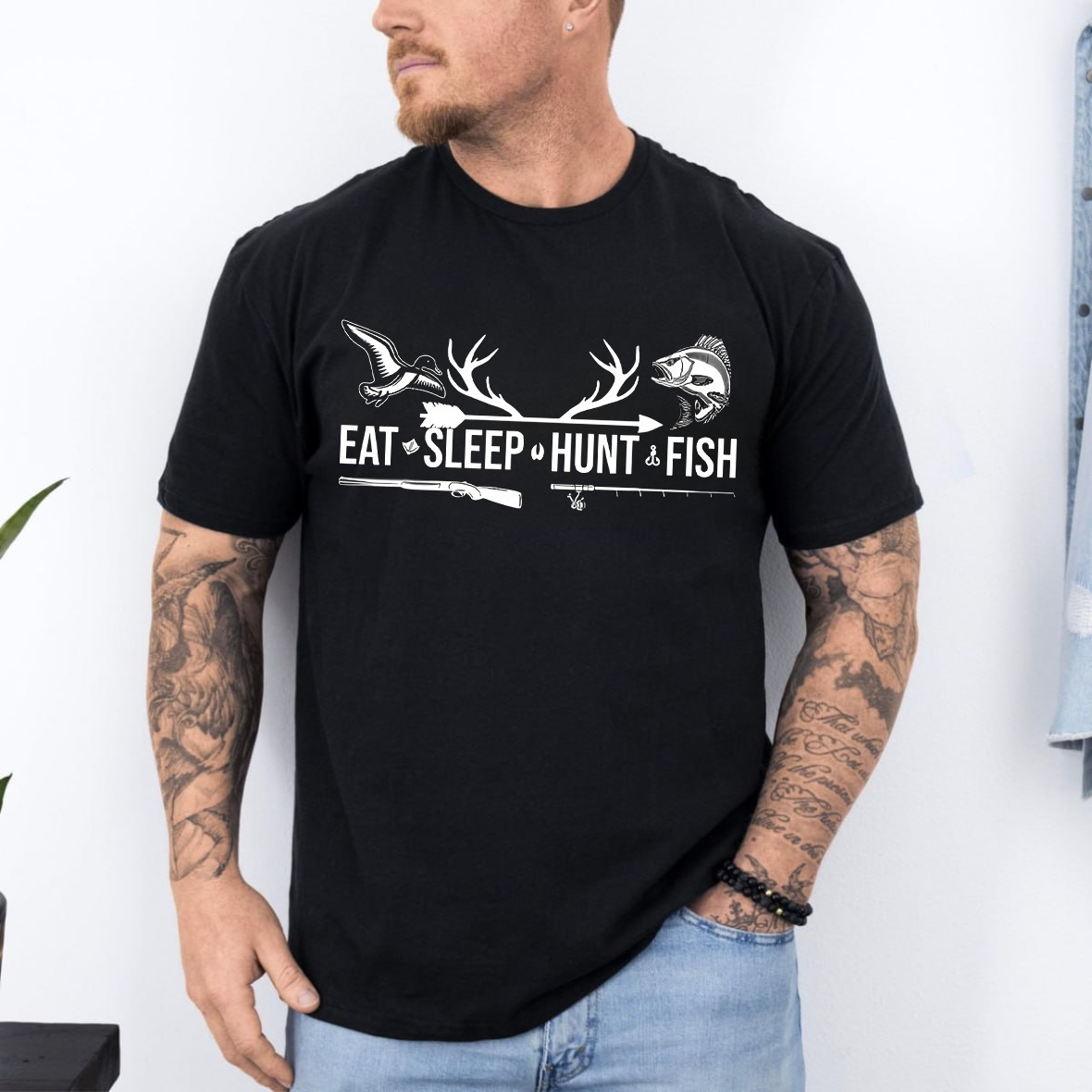 Eat Sleep Hunt Fish T-Shirt, Funny Hunting and Fishing Shirt for Outdoorsmen, Hunter & Fisher Gift Tee
