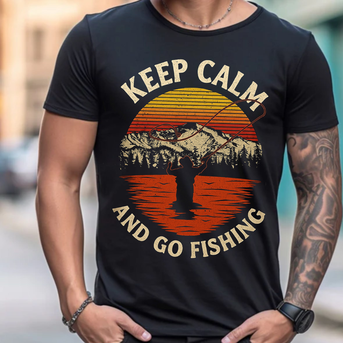 Keep Calm and Go Fishing T-Shirt, Retro Sunset Fisherman Shirt, Funny Angler Tee