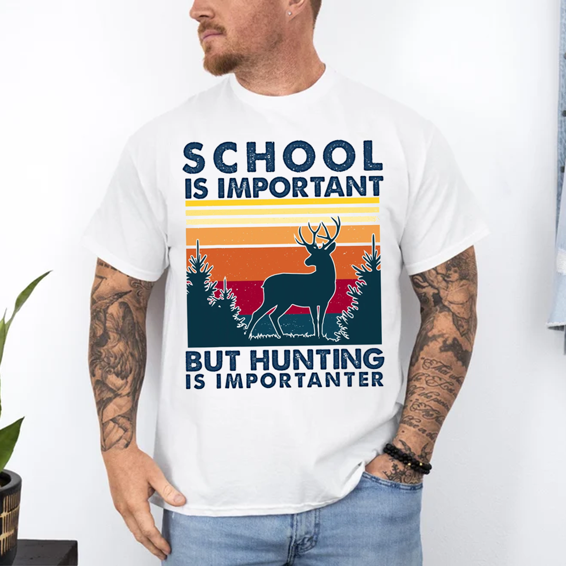 School Is Important But Hunting Is Importanter Shirt, Funny Deer Hunting T-Shirt Gift for Hunters