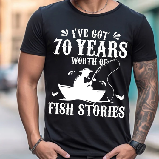 70 Years Worth of Fish Stories T-Shirt, Funny 70th Birthday Fishing Shirt, Fisherman Grandpa Gift Tee