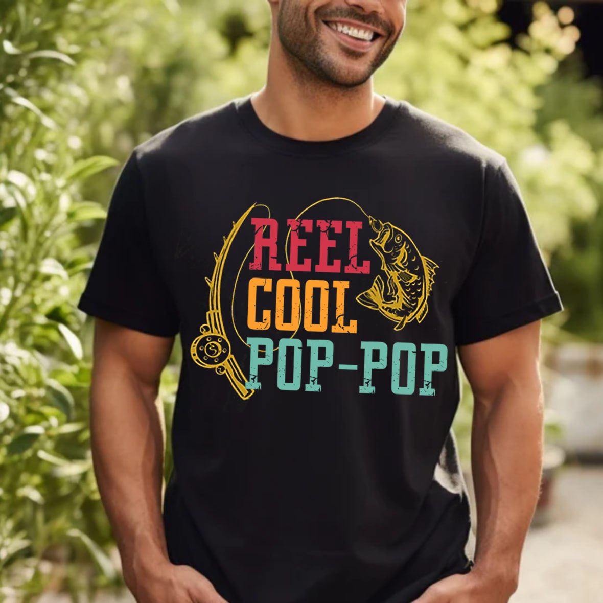Reel Cool Pop-Pop T-Shirt, Funny Grandpa Fishing Shirt, Retro Vintage Fisherman Tee