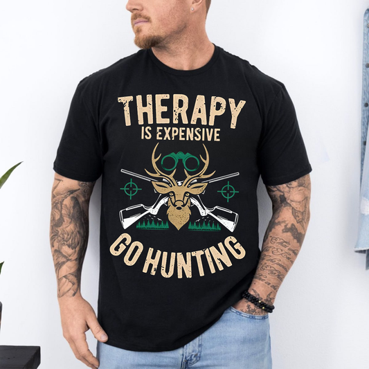 Therapy Is Expensive Go Hunting T-Shirt, Funny Deer Hunting Shirt for Hunters