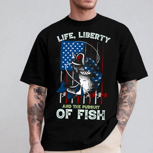 Life, Liberty, and the Pursuit of Fish T-Shirt, American Flag Fishing Shirt, Gift For Fishing Lovers