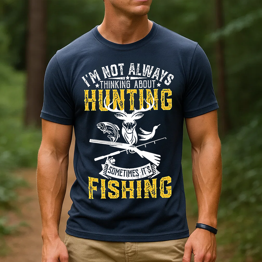 I’m Not Always Thinking About Hunting Sometimes It’s Fishing T-Shirt, Funny Deer & Fish Hunting Fishing Shirt