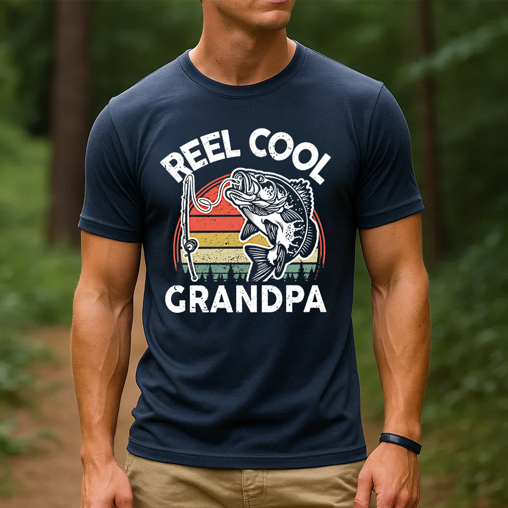 Reel Cool Grandpa T-Shirt, Funny Fishing Grandpa Shirt, Retro Vintage Fisherman Tee