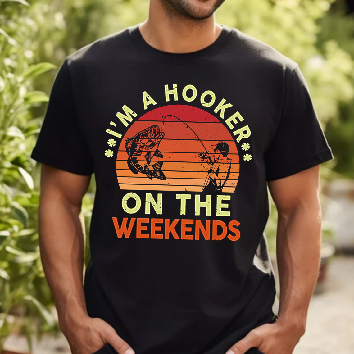 I’m A Hooker On The Weekends T-Shirt, Funny Fishing Shirt, Retro Sunset Bass Fishing Tee