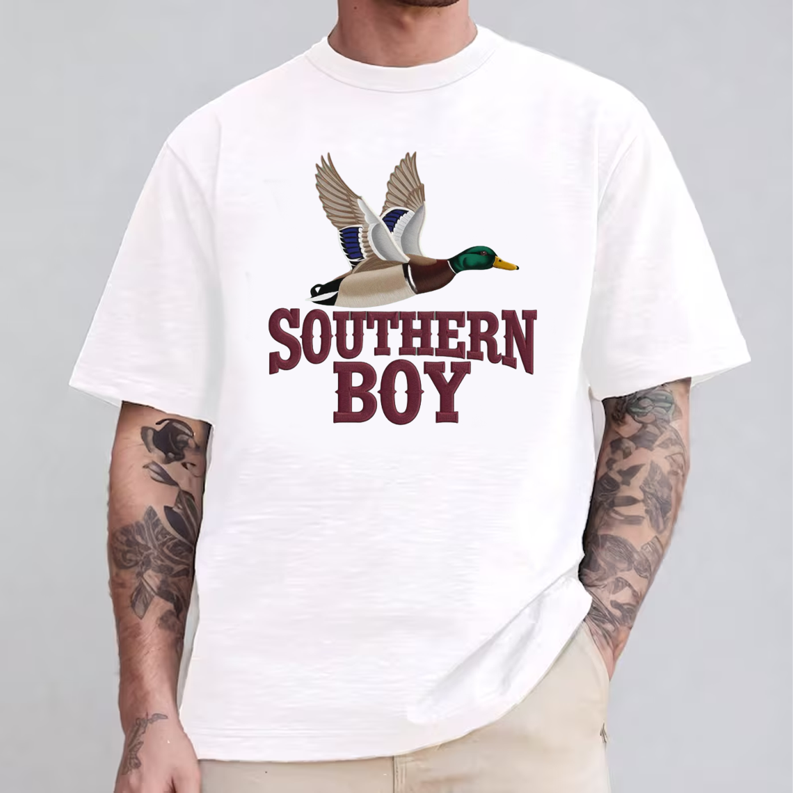 Southern Boy Embroidery T-Shirt, Duck Hunting Graphic Tee, Mallard Waterfowl Outdoor Embroidered Shirt Gift