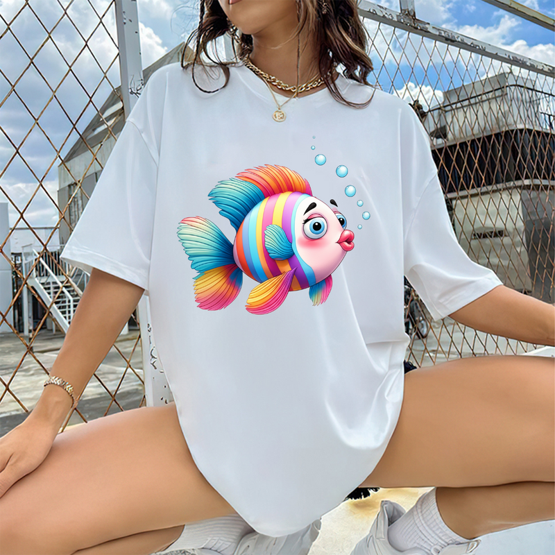 Swim in Style – Minimal Fish Line Art T-Shirt