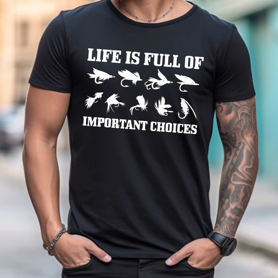 Life Is Full of Important Choices Fishing T-Shirt, Funny Fly Fishing Lure Tee for Anglers