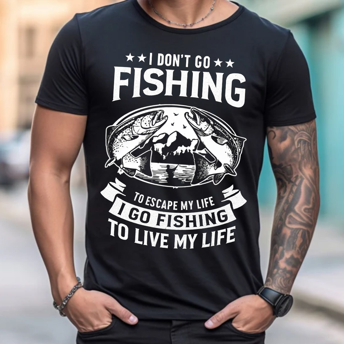 Funny Fishing T-Shirt, I Don’t Go Fishing to Escape My Life I Go Fishing to Live My Life Graphic Tee Gift