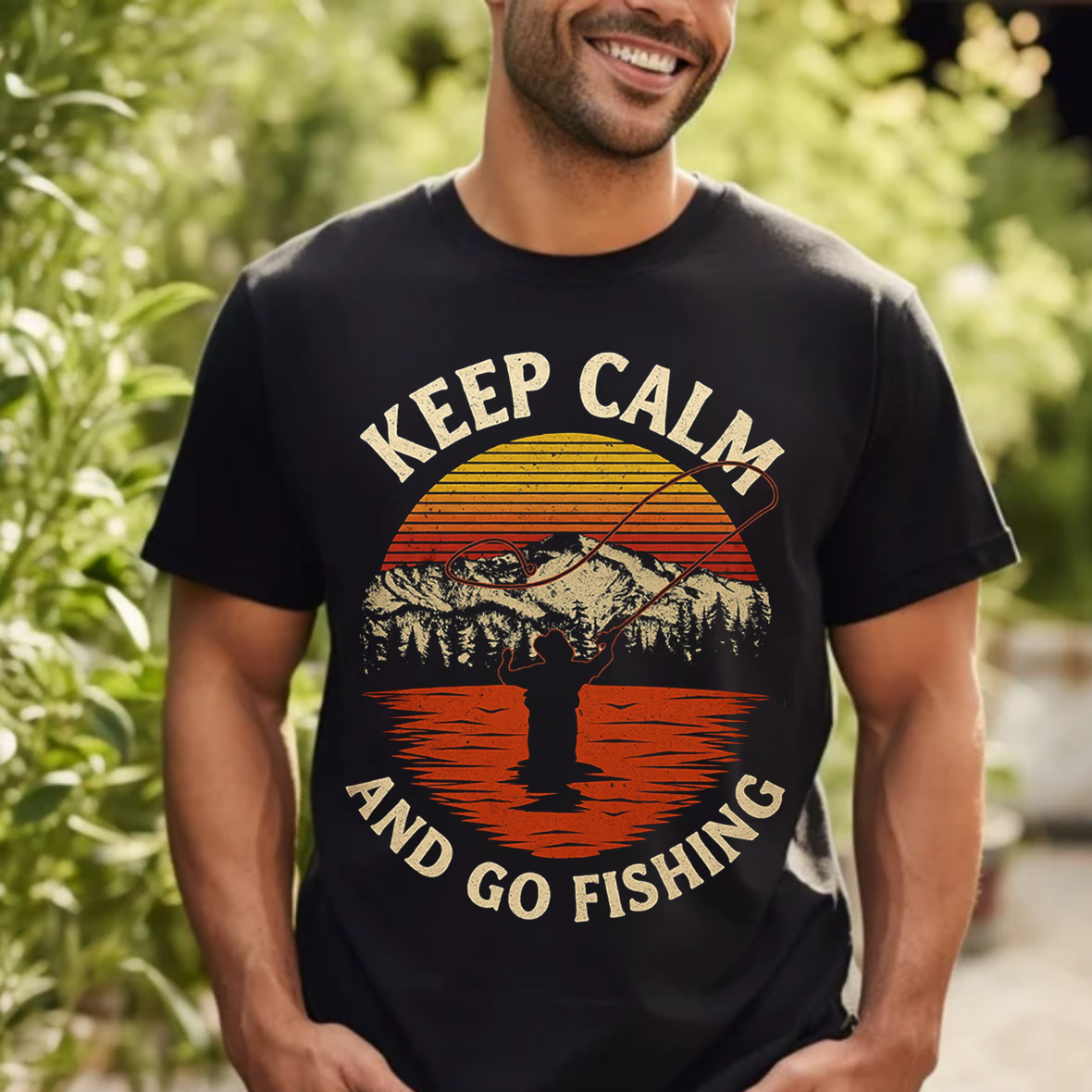 Keep Calm and Go Fishing T-Shirt, Retro Sunset Fisherman Shirt, Funny Angler Tee