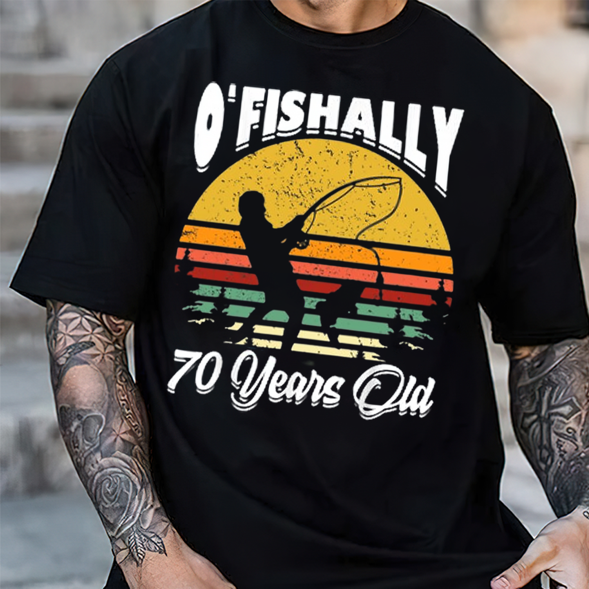 O’Fishally 70 Years Old T-Shirt, Funny 70th Birthday Fishing Shirt, Vintage Retro Fisherman Tee