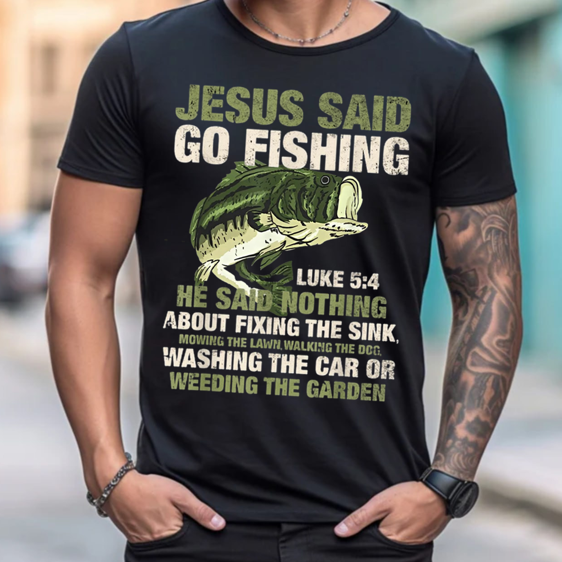 Jesus Said Go Fishing T-Shirt, Funny Christian Fishing Shirt Luke 5:4 Gift for Fishermen