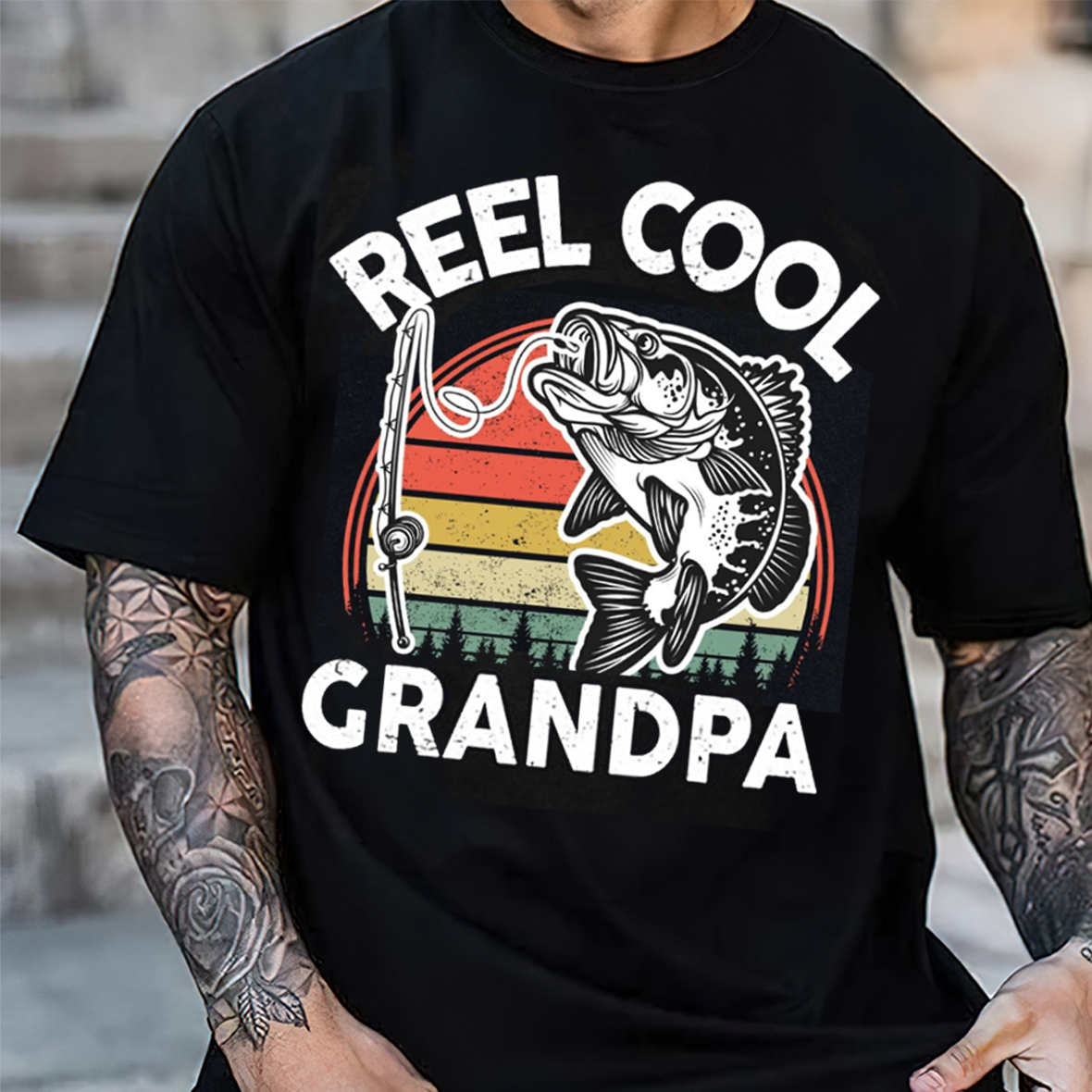 Reel Cool Grandpa T-Shirt, Funny Fishing Grandpa Shirt, Retro Vintage Fisherman Tee