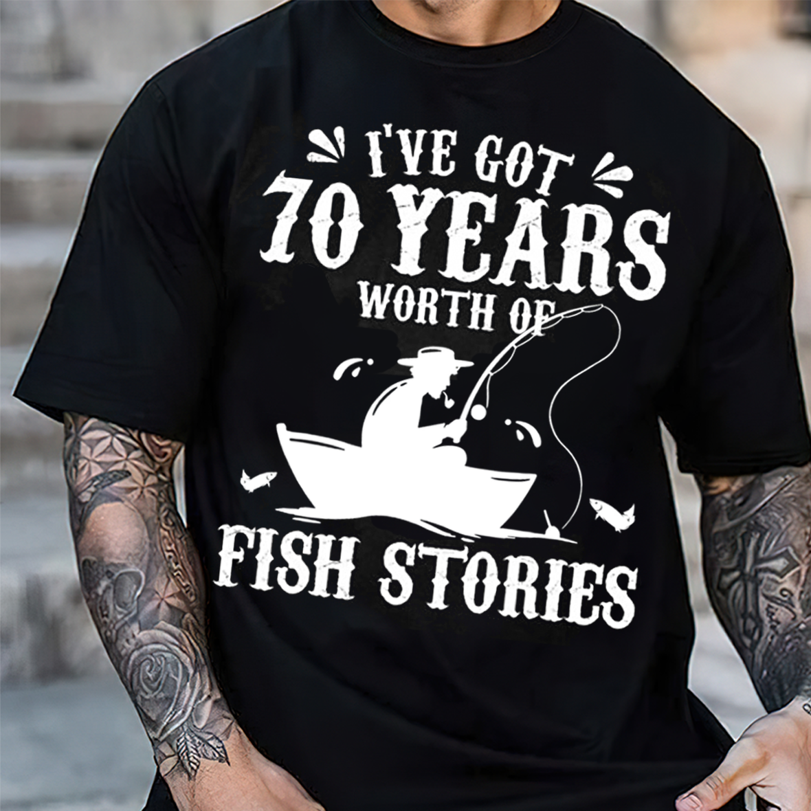 70 Years Worth of Fish Stories T-Shirt, Funny 70th Birthday Fishing Shirt, Fisherman Grandpa Gift Tee