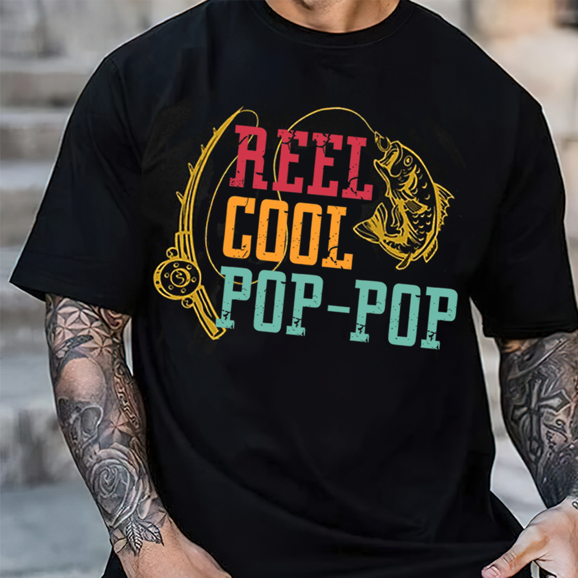 Reel Cool Pop-Pop T-Shirt, Funny Grandpa Fishing Shirt, Retro Vintage Fisherman Tee