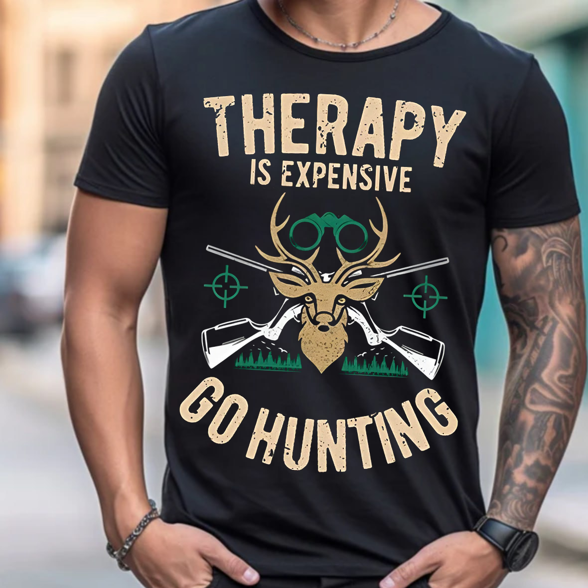 Therapy Is Expensive Go Hunting T-Shirt, Funny Deer Hunting Shirt for Hunters