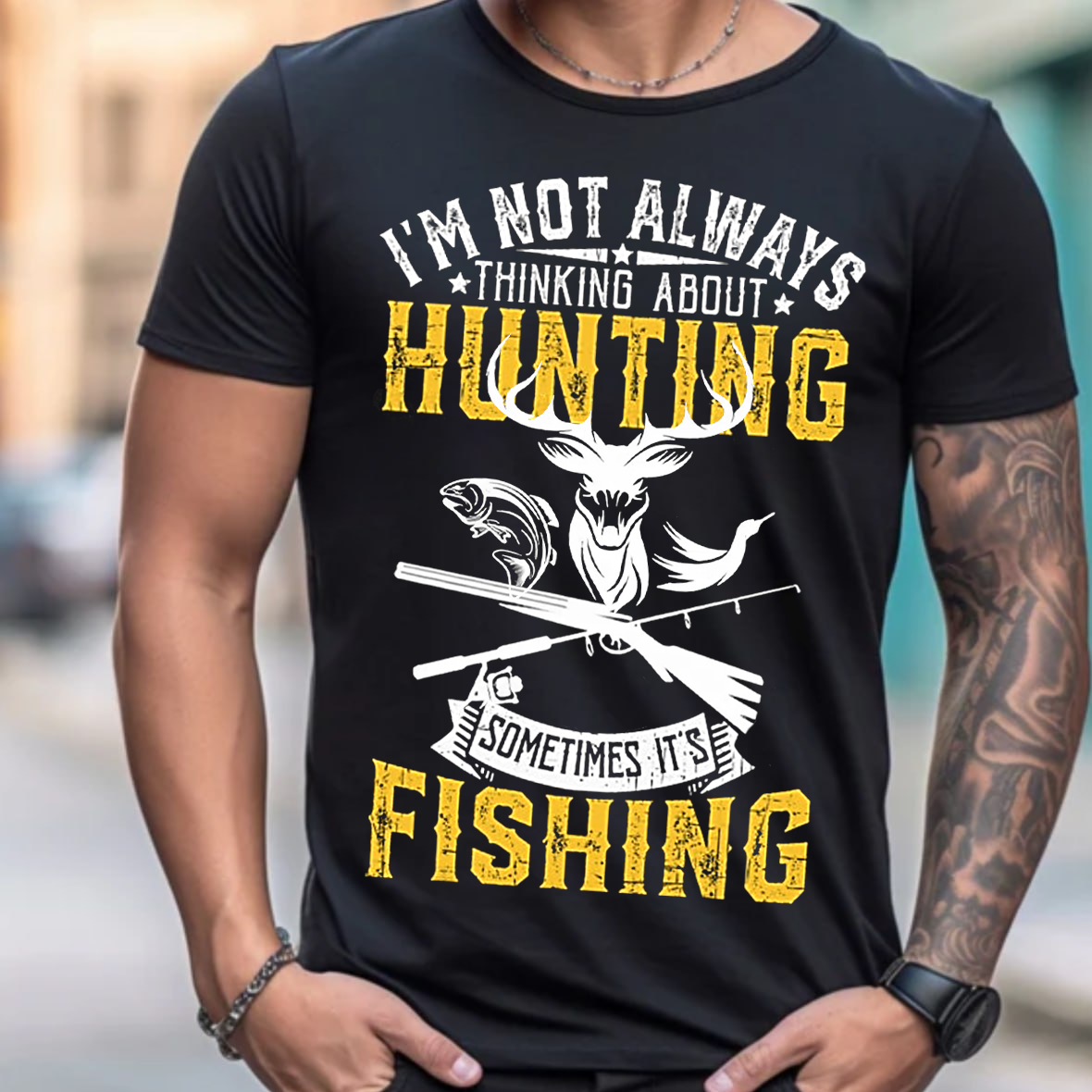 I’m Not Always Thinking About Hunting Sometimes It’s Fishing T-Shirt, Funny Deer & Fish Hunting Fishing Shirt
