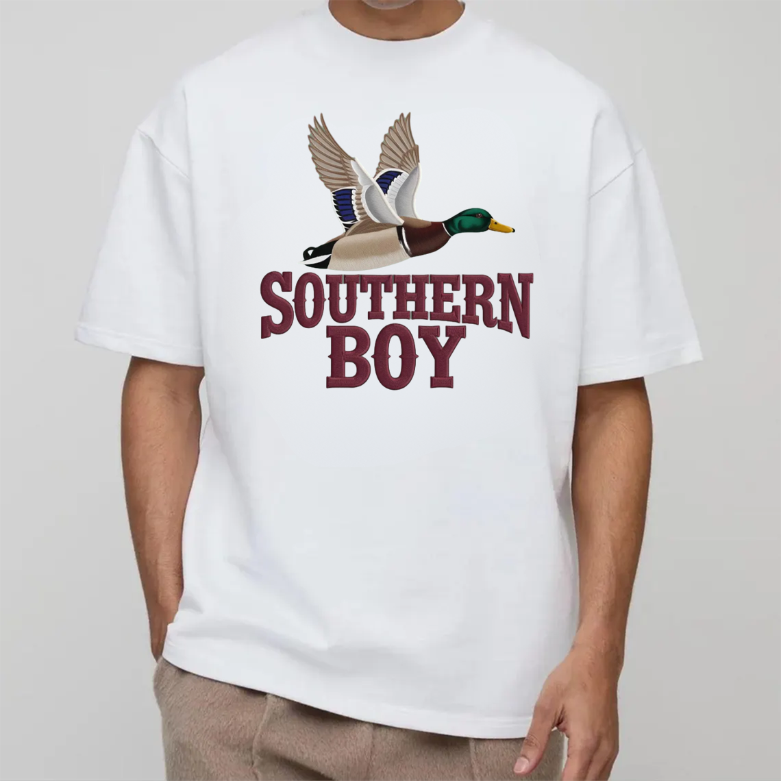Southern Boy Embroidery T-Shirt, Duck Hunting Graphic Tee, Mallard Waterfowl Outdoor Embroidered Shirt Gift