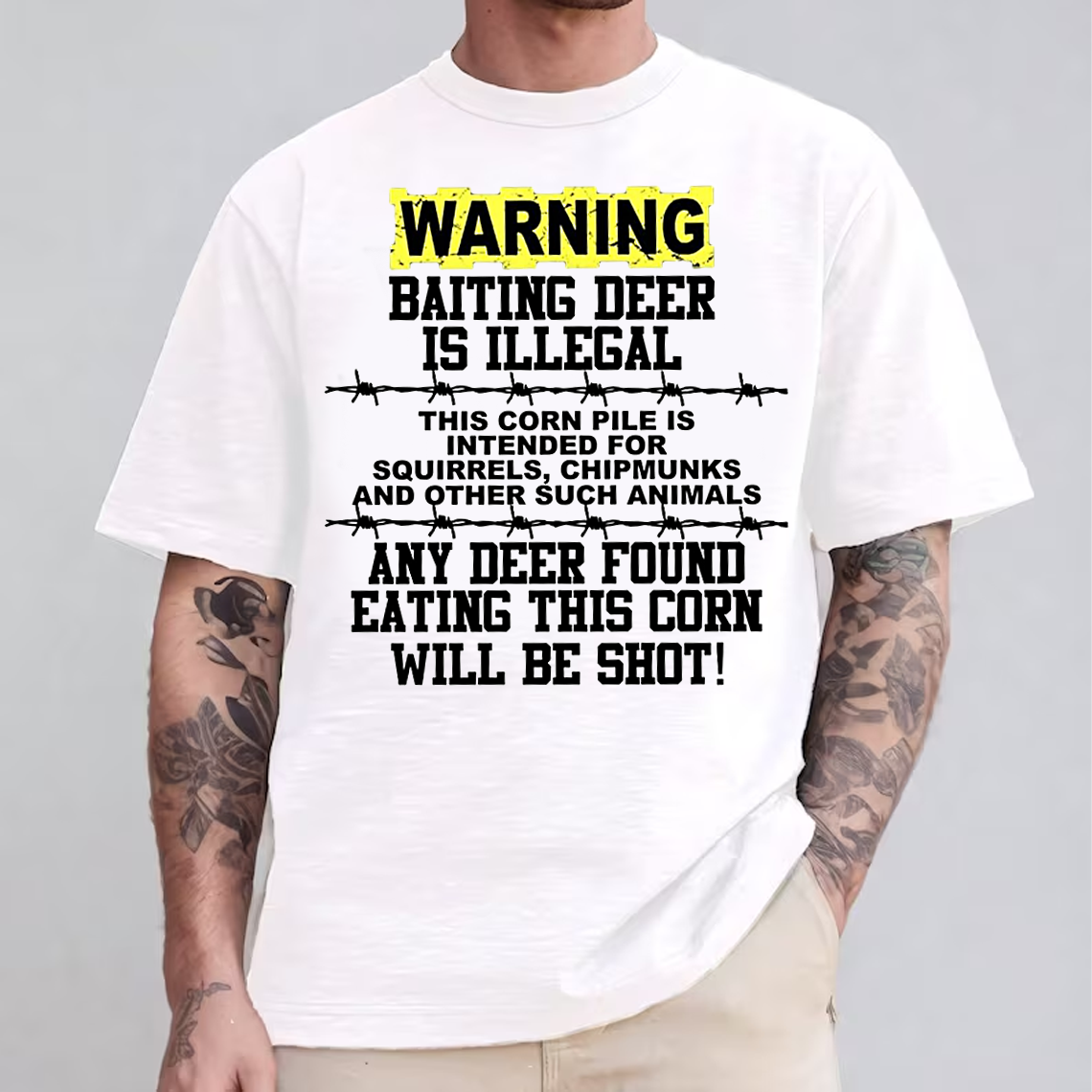 Funny Deer Hunting T-Shirt, Warning Baiting Deer Is Illegal Graphic Tee, Hunter Joke Shirt for Men