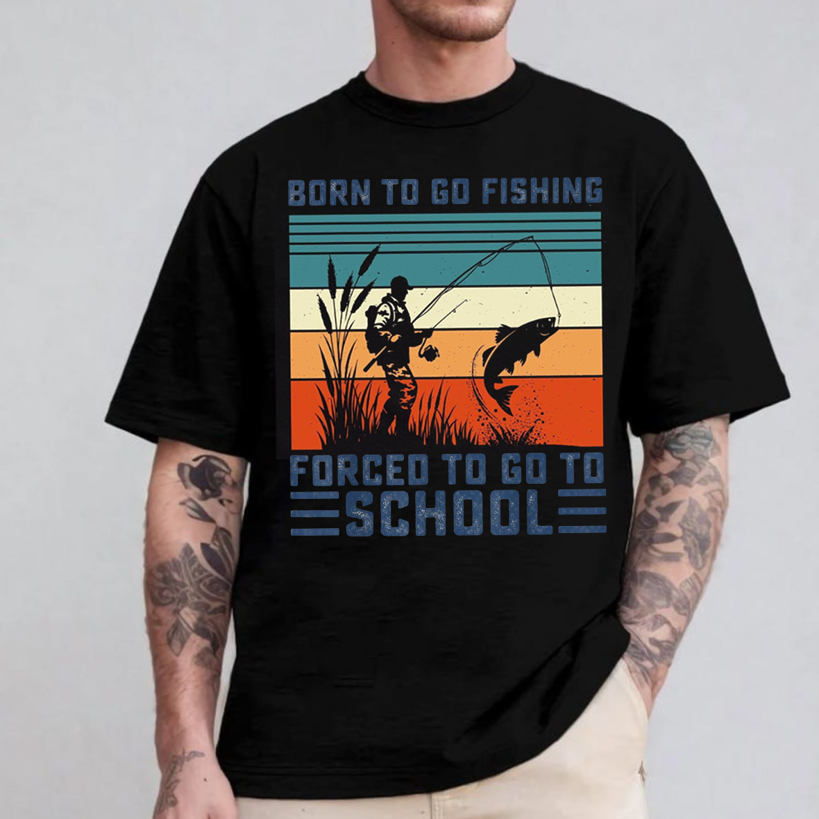 Born to Go Fishing Forced to Go to School T-Shirt, Funny Fisherman Shirt, Retro Vintage Fishing Tee