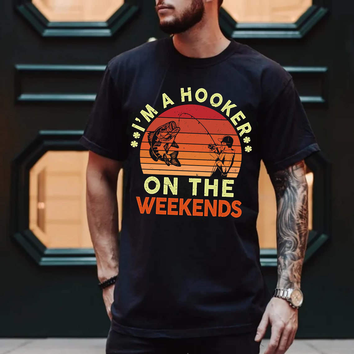 I’m A Hooker On The Weekends T-Shirt, Funny Fishing Shirt, Retro Sunset Bass Fishing Tee