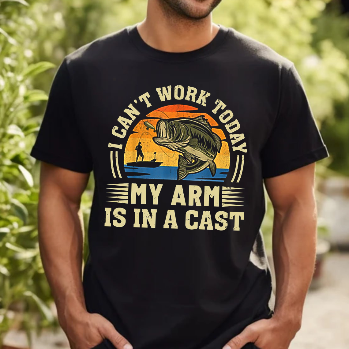 Funny Fishing T-Shirt, I Can’t Work Today My Arm Is In A Cast Bass Fishing Tee