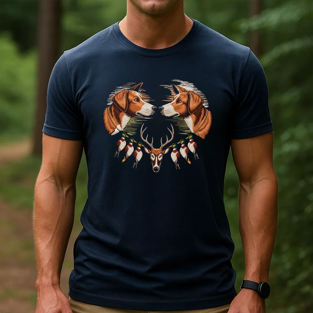 Duck and Deer Hunting Tee, Embroidered Dog Shirt, Gift For Hunting Lovers